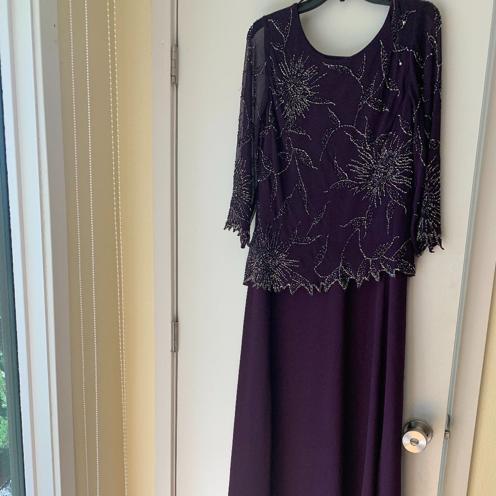 Jkara Beaded Purple Gown